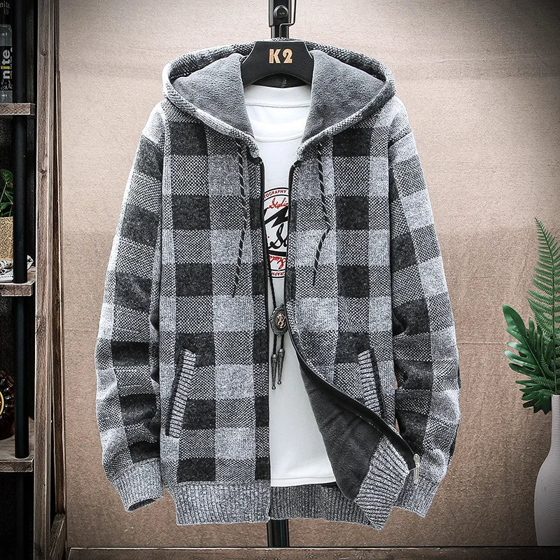 BelleYork | Plaid Wool Hooded Cardigan