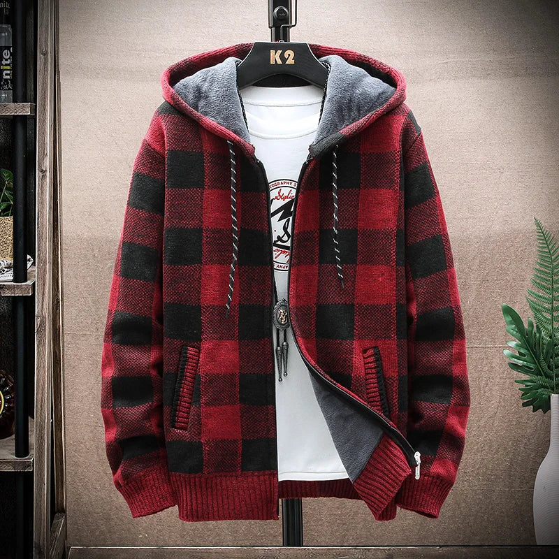 BelleYork | Plaid Wool Hooded Cardigan