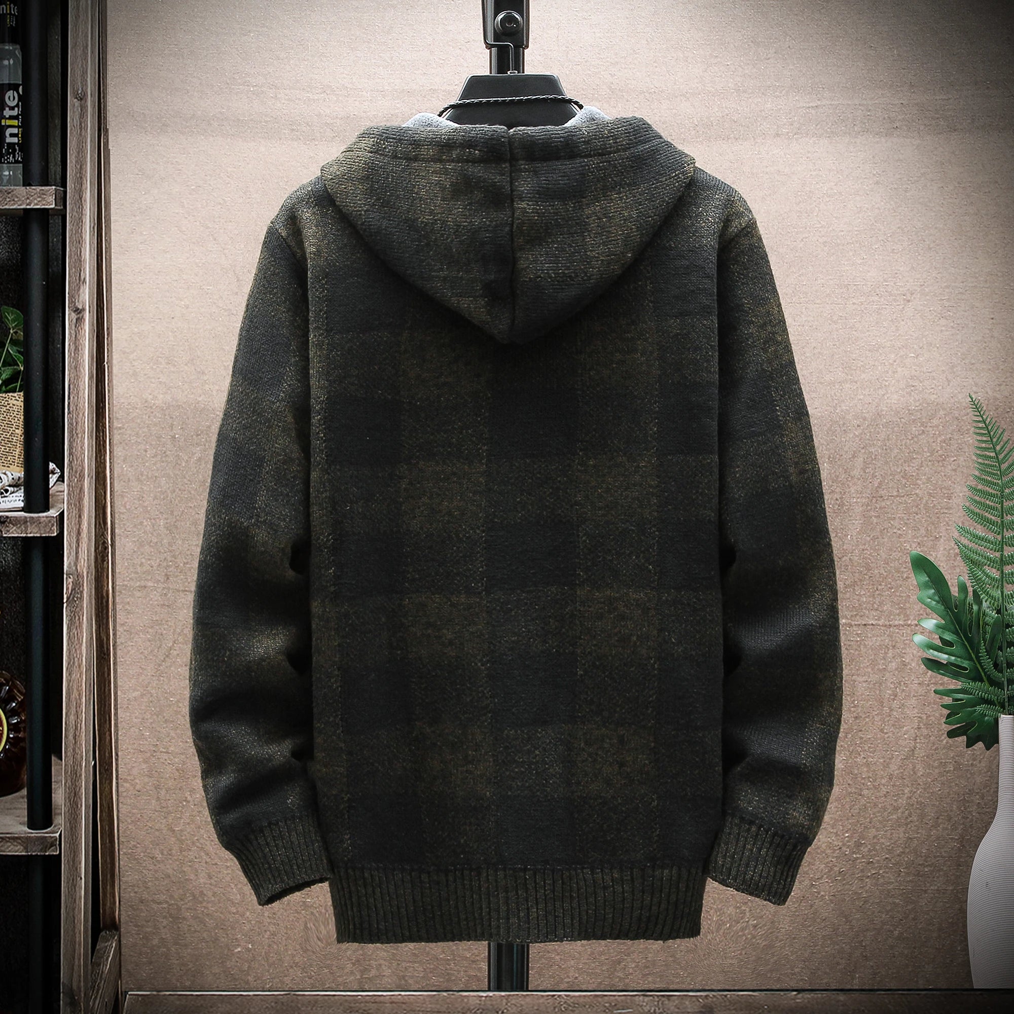 BelleYork | Plaid Wool Hooded Cardigan